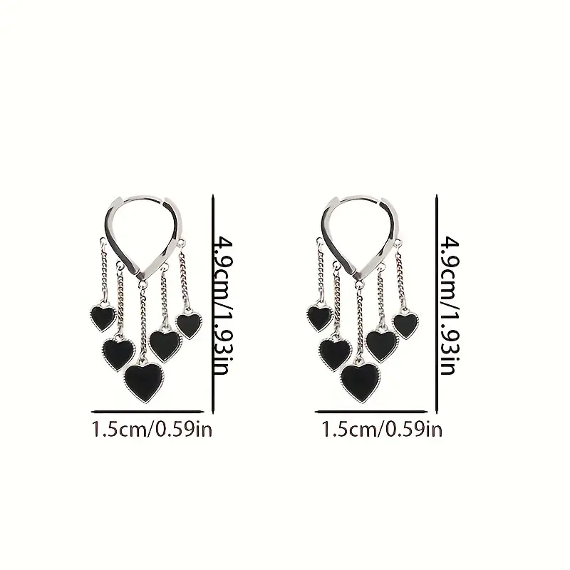 Black LOVE Heart Tassel Earrings - Image 4