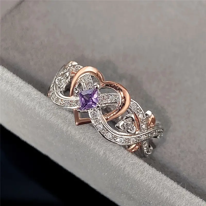 Delicate Purple Sapphire Women's Heart Two-Tone Ring - Image 6