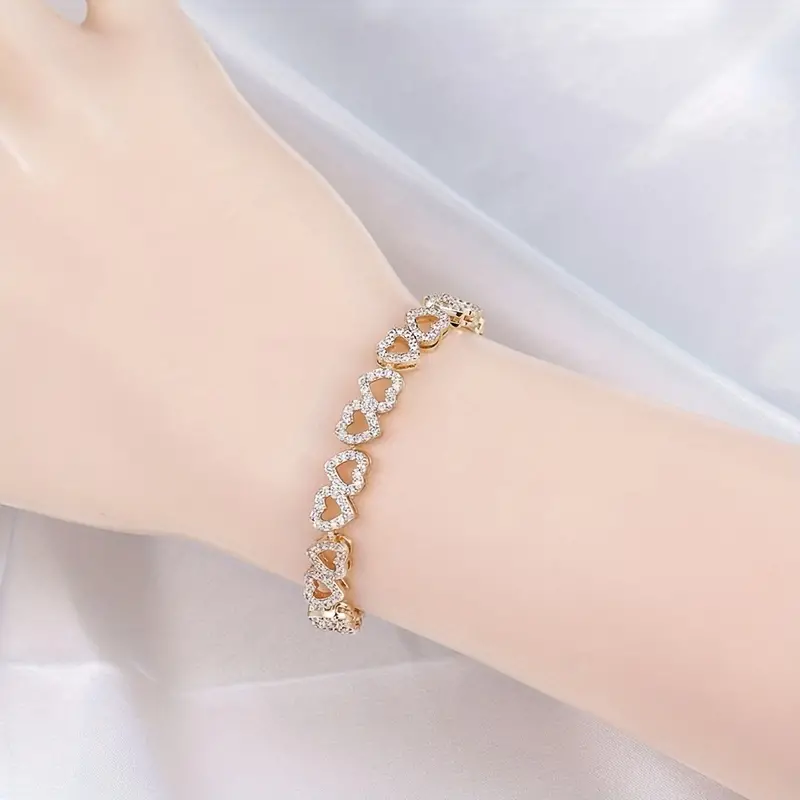 Elegant Shining Cubic Zirconia Heart Bracelet - Image 3