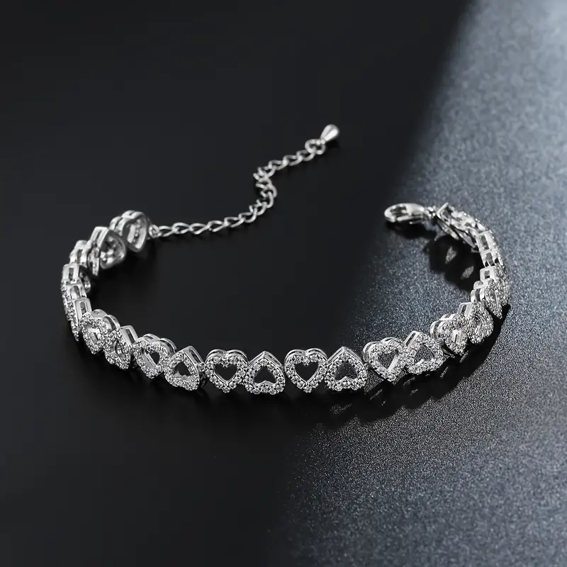 Elegant Shining Cubic Zirconia Heart Bracelet - Image 6