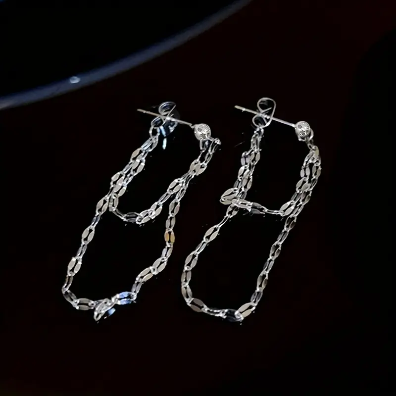 Glossy Chain Tassel Dangle Earrings - Image 3