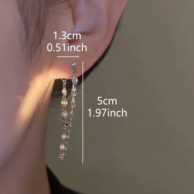 Glossy Chain Tassel Dangle Earrings - Image 4