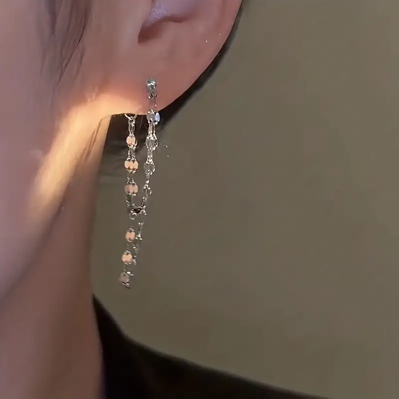 Glossy Chain Tassel Dangle Earrings - Image 5