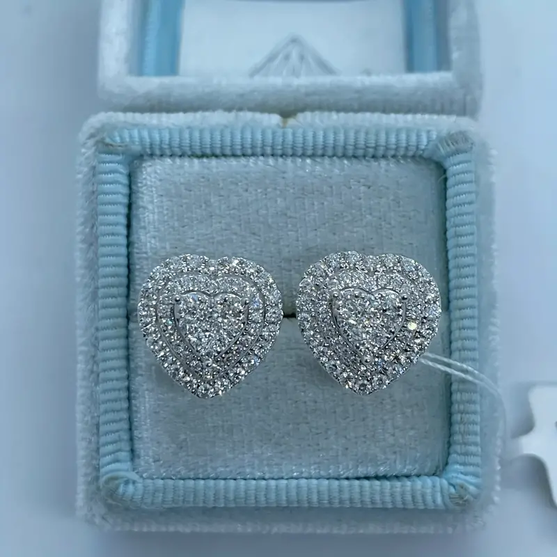 Heart Shape Zircon Inlaid Design Copper Earrings - Image 3
