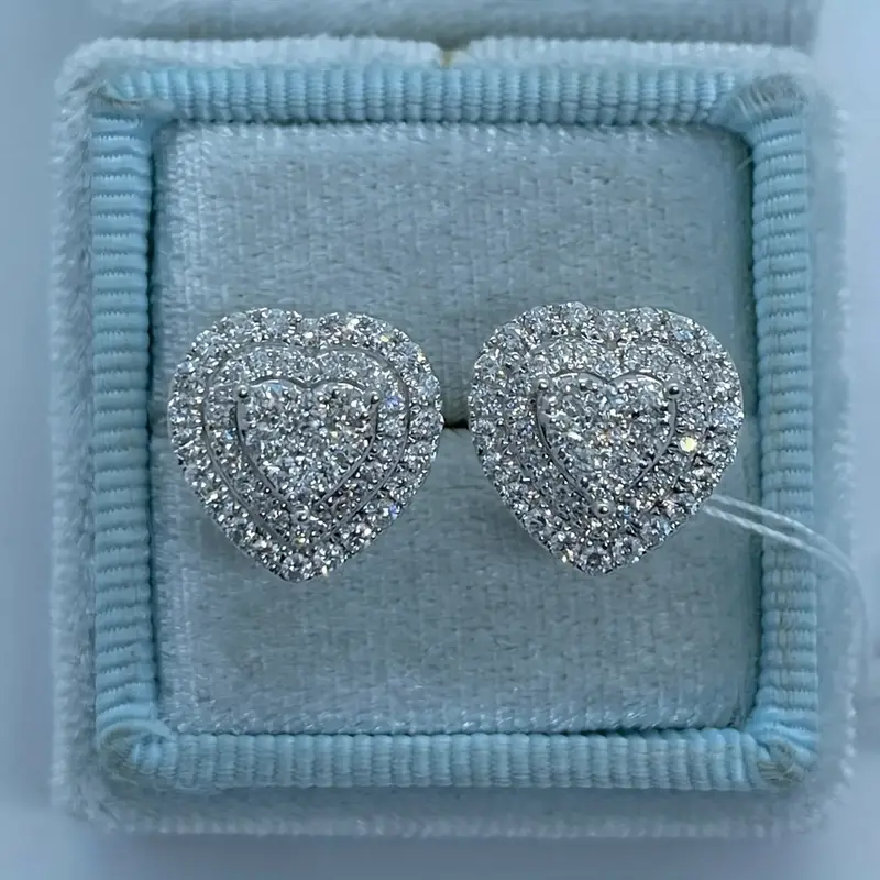 Heart Shape Zircon Inlaid Design Copper Earrings - Image 4