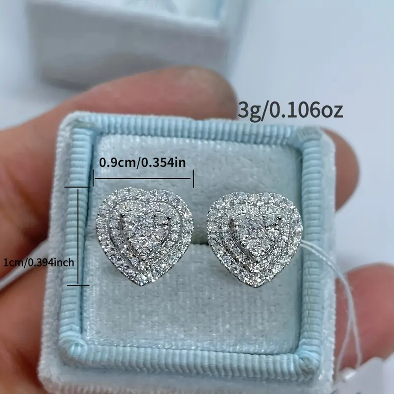 Heart Shape Zircon Inlaid Design Copper Earrings - Image 5