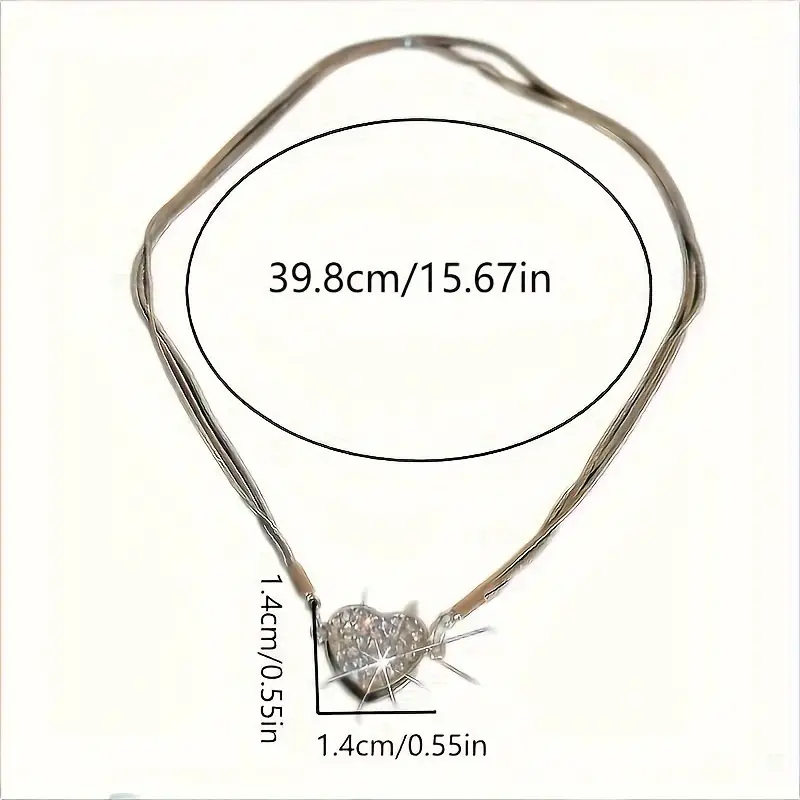 Luxury Heart-Shaped Zircon Multilayer Magnet Necklace - Image 4