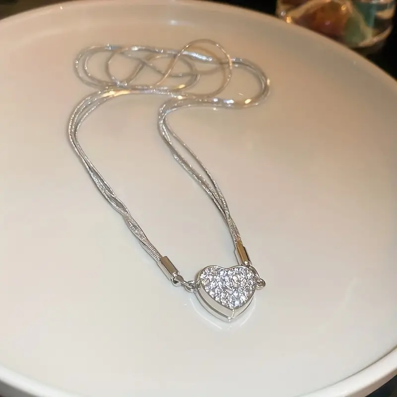 Luxury Heart-Shaped Zircon Multilayer Magnet Necklace - Image 6