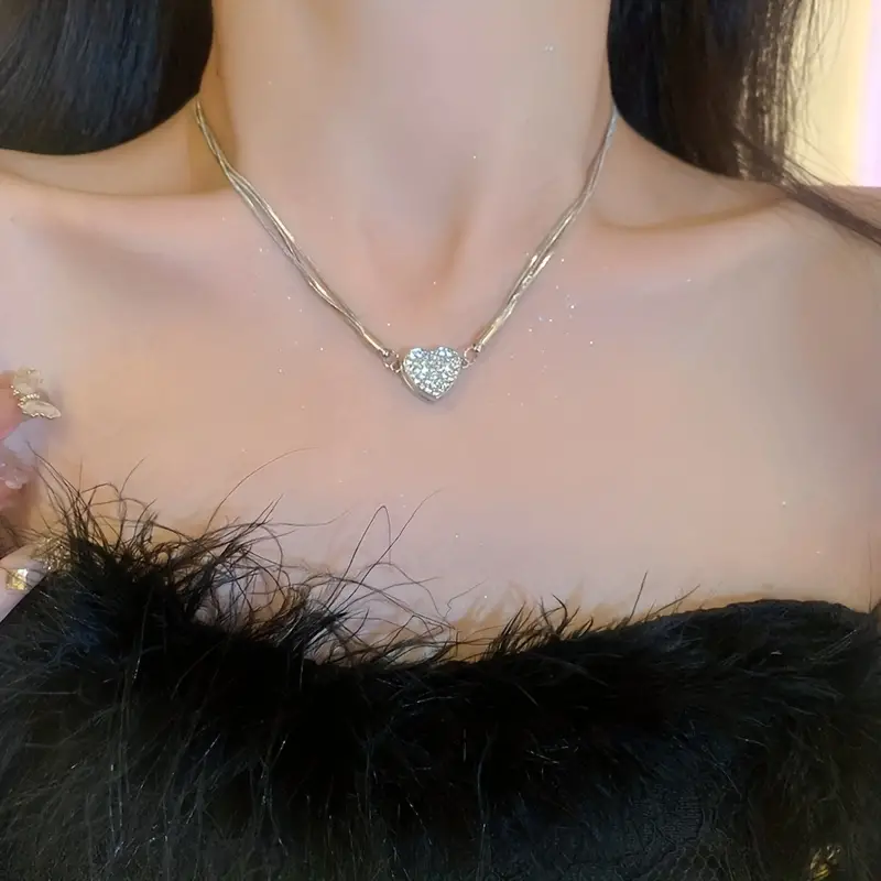 Luxury Heart-Shaped Zircon Multilayer Magnet Necklace - Image 7